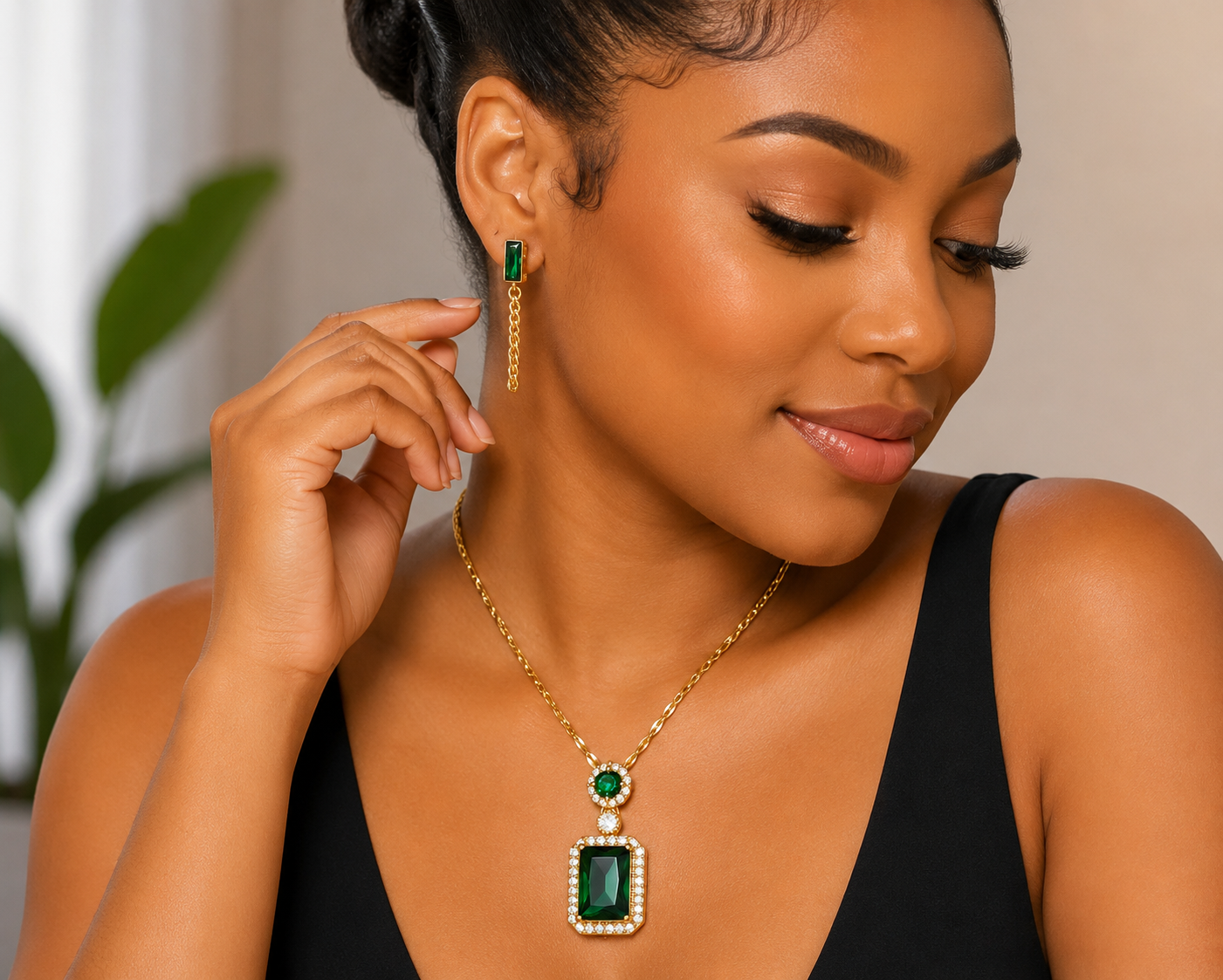 Waterproof Green Emerald Fashion Jewelry set (18K Gold Plated)