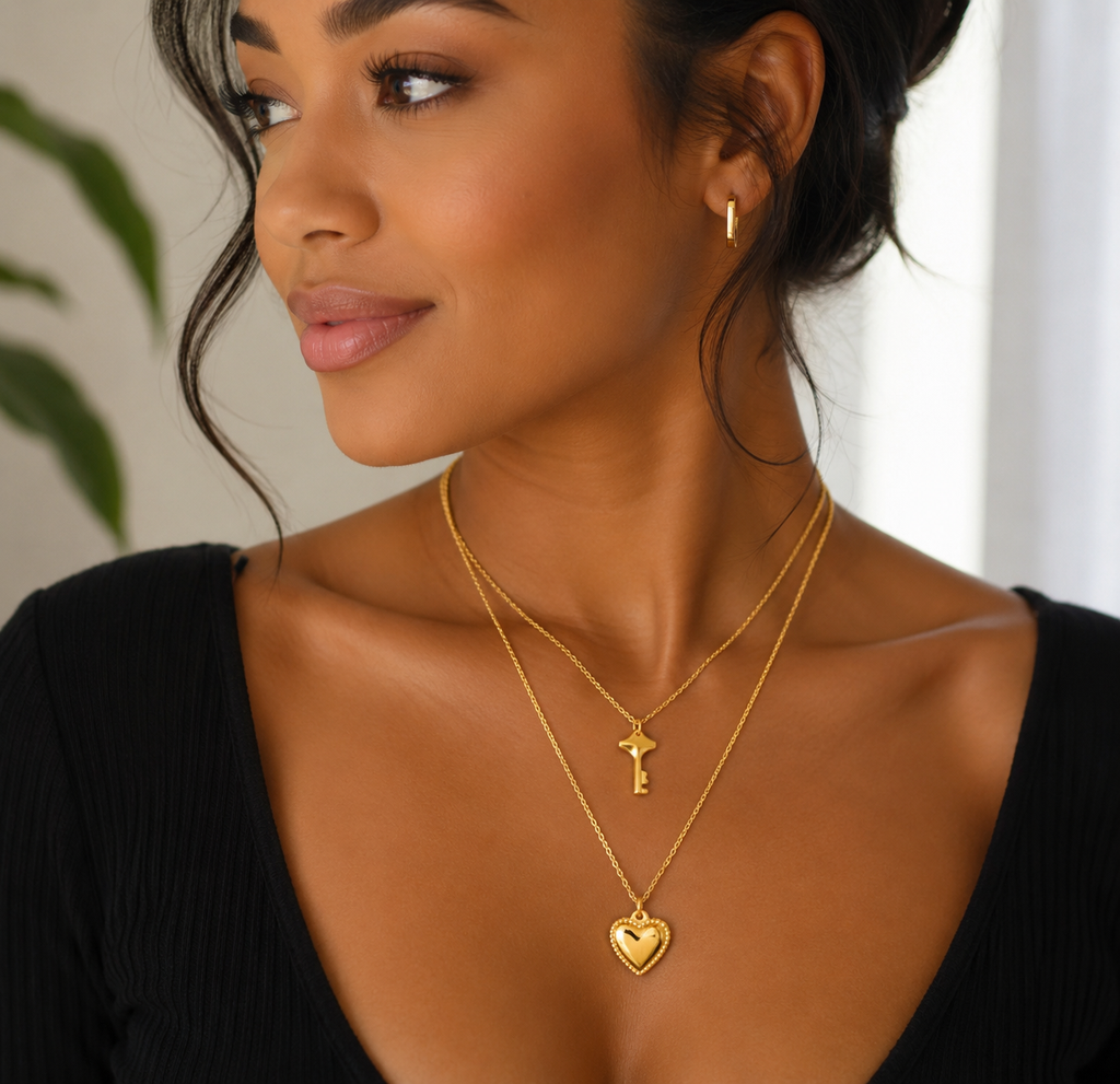 Heart & Key Pendant (Waterproof 18K Gold Plated)